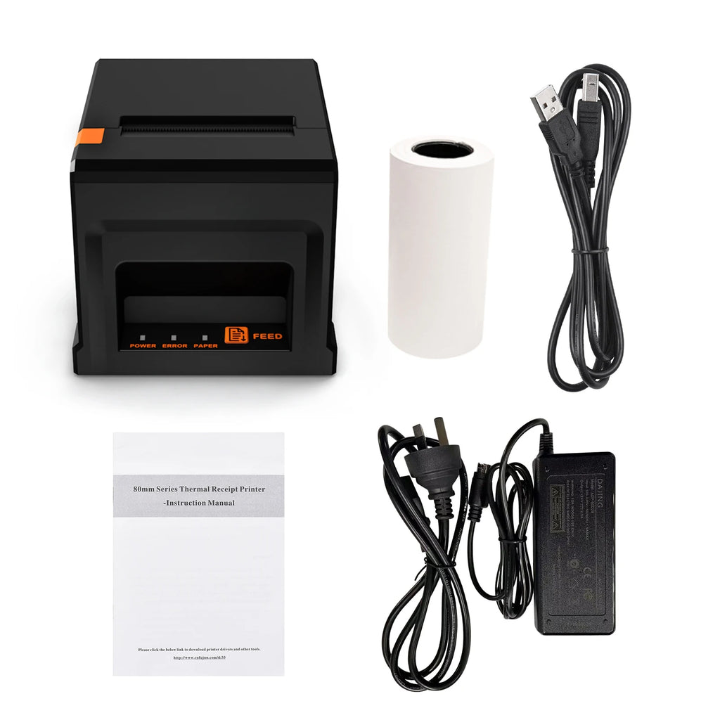 80mm Receipt Printer POS Printer with Auto Cutter Desktop Direct Thermal Printing Support ESC/POS for Restaurant Supermarket