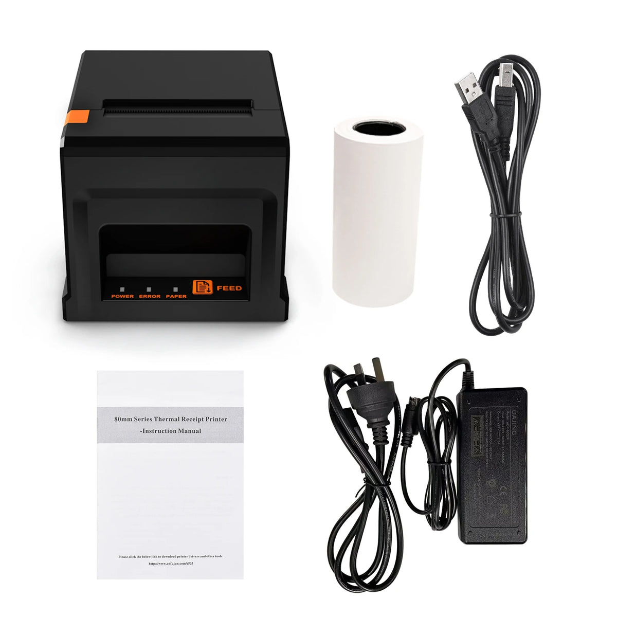 80mm Receipt Printer POS Printer with Auto Cutter Desktop Direct Thermal Printing Support ESC/POS for Restaurant Supermarket