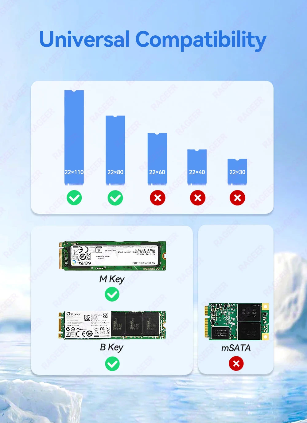 RAGEER M.2 Solid State Drive Heat Sink Aluminum Alloy M.2 2280 SSD Cooler with Thermal Pad，for 2280 Drives