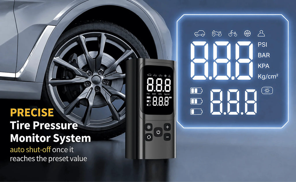 Portable Tire Inflator Air Compressor Electric Air Pump with Digital Pressure Display for Car Bike Motorcycle Ball Inflatables Compact Air Compressor for Home Travel Emergency Use