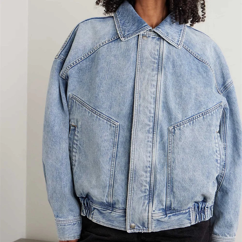 2026 Spring Women's Denim Jacket — 100% Cotton, Washed Finish, Loose Fit,Casual, Retro-Inspired, Y2K Style, Versatile Outerwear