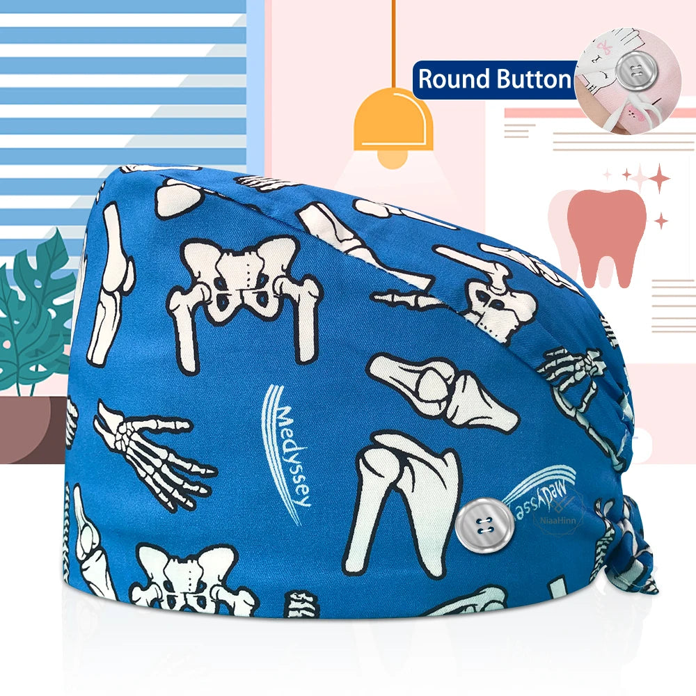 Dentistry Pet Medical Scrub Pharmacist Clinic Hat Dentist Lab Cap Nurse Surgical Working Caps Nursing Hats Cotton with Button