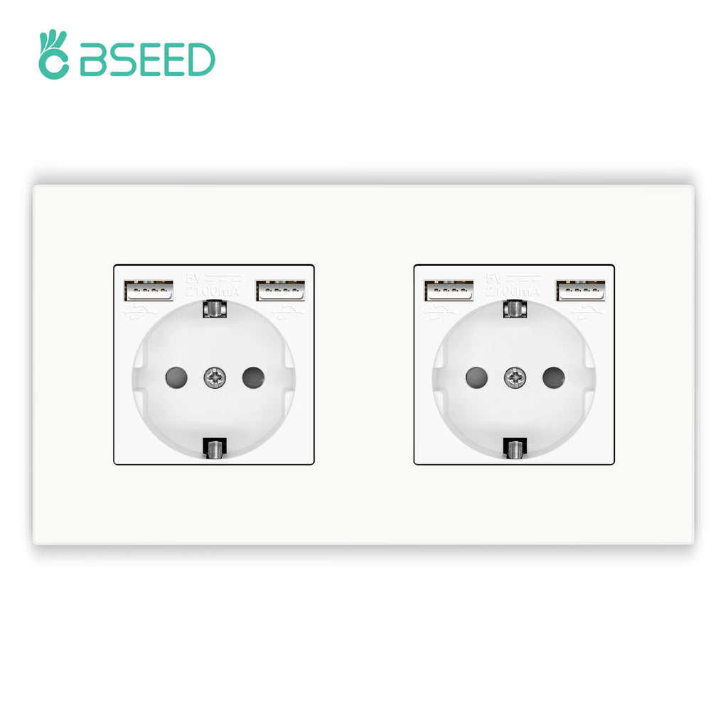 BSEED EU Wall Sockets Type-C USB Power Sockets Double Electric Sockets Triple Outlets Plastic Frame Germany Socket With Dual USB