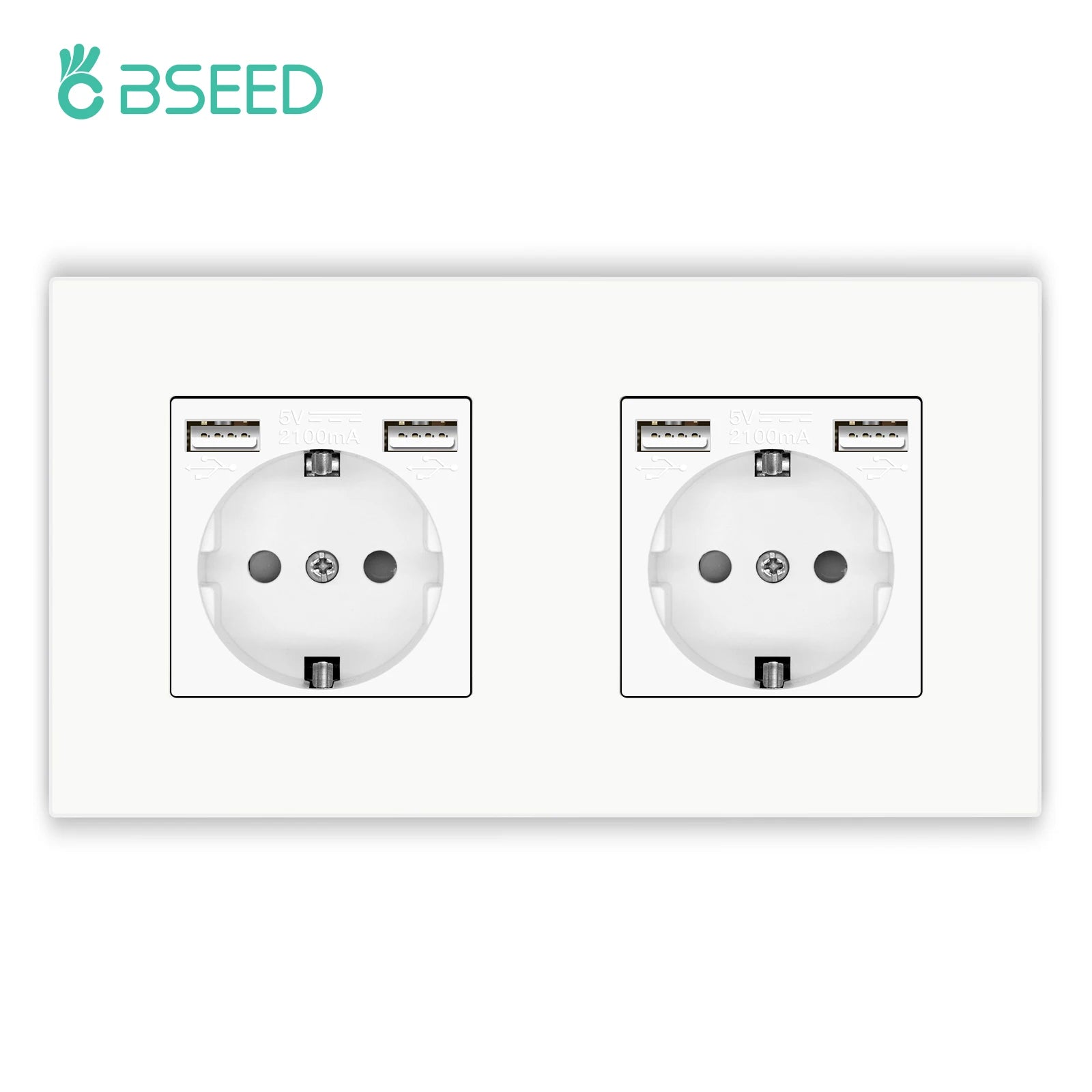 BSEED EU Wall Sockets Type-C USB Power Sockets Double Electric Sockets Triple Outlets Plastic Frame Germany Socket With Dual USB
