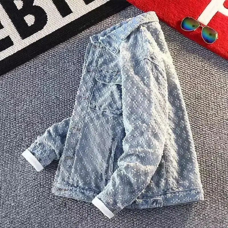 Sequin Denim Jacket Men's Luxury Streetwear Shiny Cowboy Coats Loose Casual Single-breasted Long Sleeve Spring Autumn Jacket
