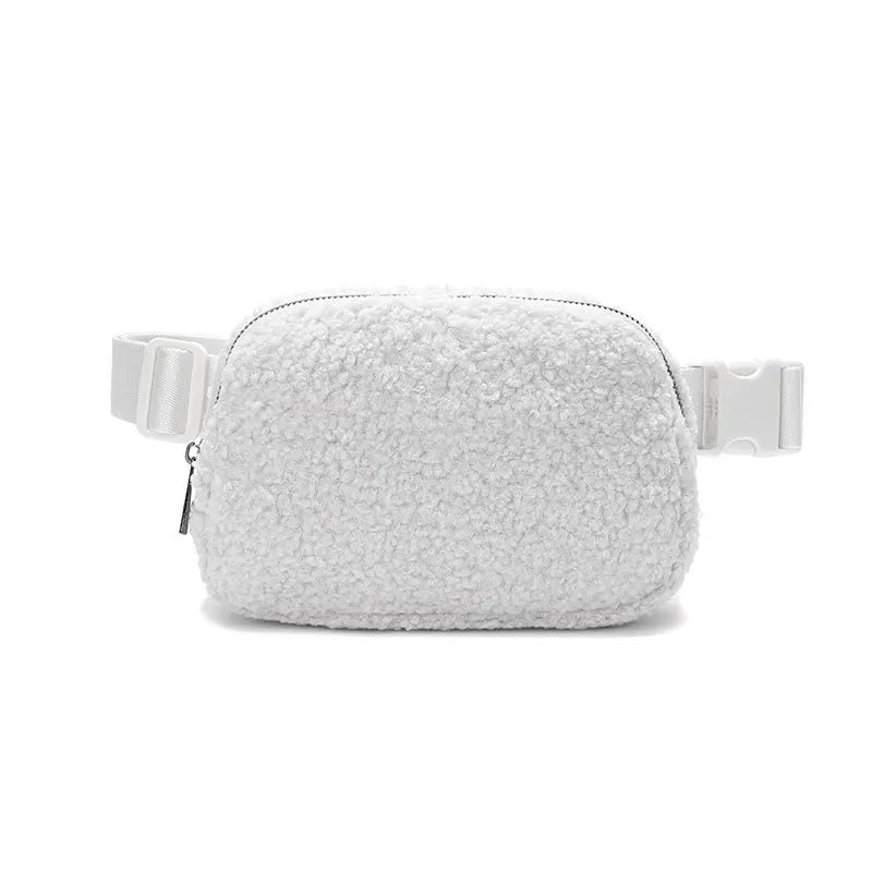 Winter Fleece Belt Bag for Everywhere Women Crossbody Bag White Fanny Pack Bag Small Waist Bag with Adjustable Strap (Ivory)
