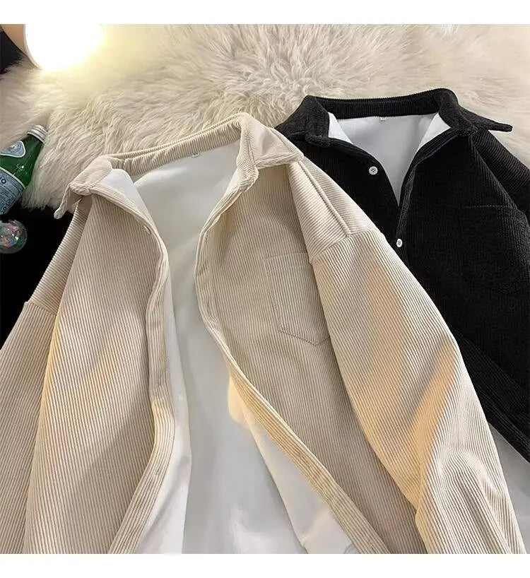 Corduroy Long Sleeve Shirt Jacket Men's Autumn Winter Thickened Casual Wear Resistant Embellished Standard Fit Youth Fashion