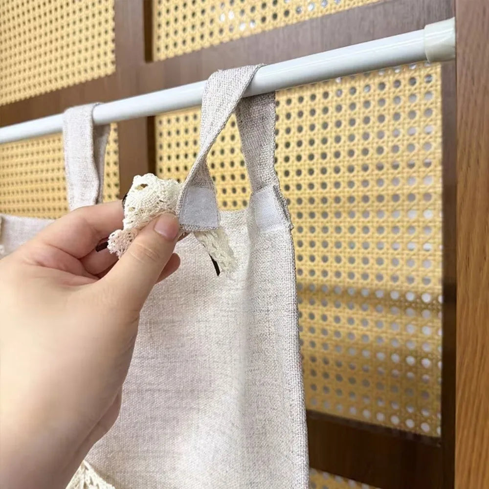 Vintage Oven Cover Curtain with Pocket Detachable Kitchen Stove Cover Skirt with Tassels Rustic Boho Curtain Panel Oven Door