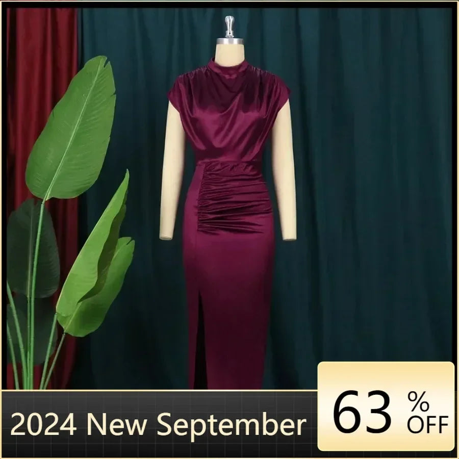 Customized Customized European and American Women's New Colored Satin Zipper Split High Grade Dress Long Floor Length Dress