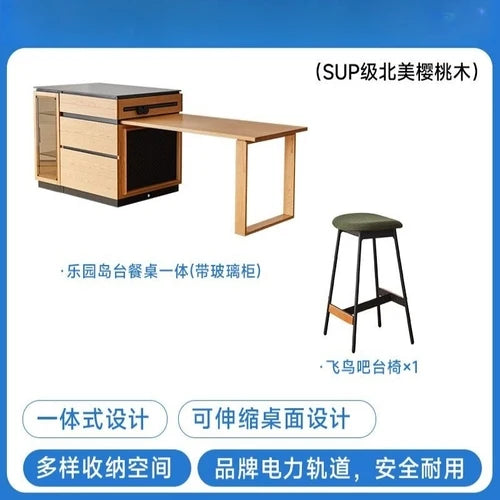 Solid wood island table retractable small apartment open integrated bar cabinet rock locker