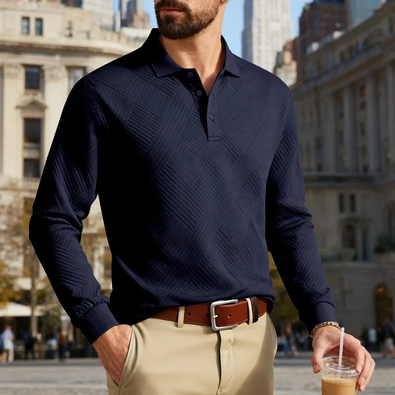 2025 spring and autumn men's light luxury casual simple lapel jacquard POLO button-down long-sleeved sweater