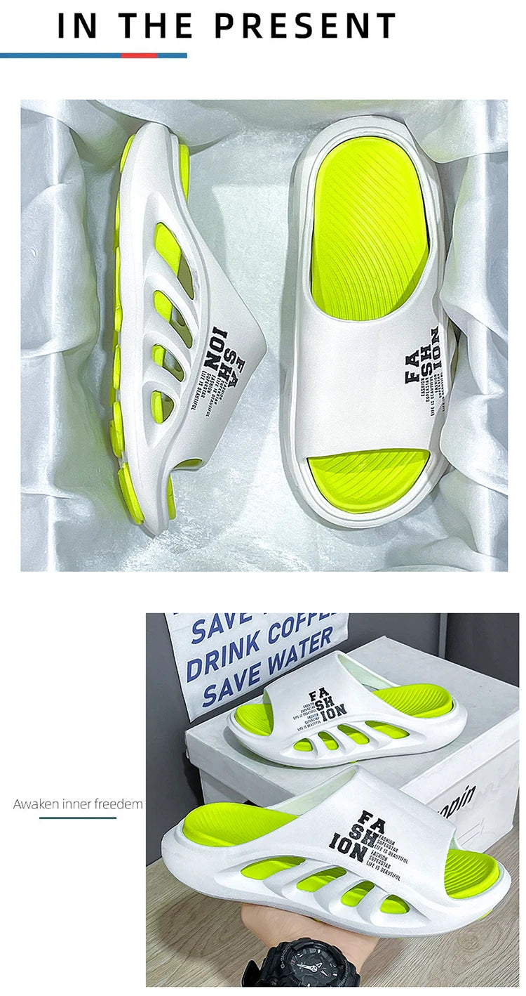 New Summer Men's Slippers 2026 EVA Soft Sole Male Slides Breathable Hollow Beach Sandals Light Comfortable Indoor Flip Flop