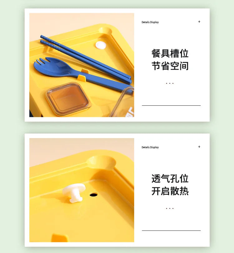 850ml/1100ml Lunch Box Microwave Portable Bento Boxes with Tableware for Kids School Leakproof 4 Grid Food Snack Containers