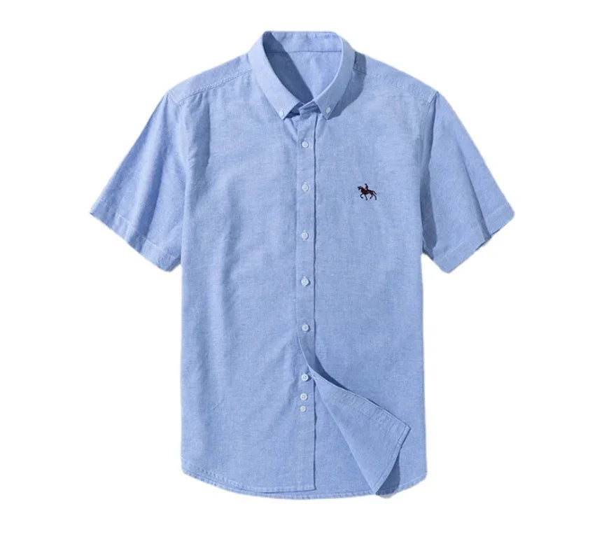 Short Sleeve For Men Shirt 100% Cotton Oxford Casual Without Pocket Solid Men's Dress Shirts Plus Size 6XL