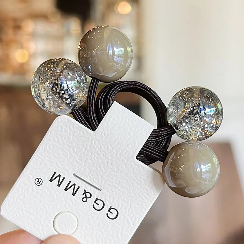 2pcs new children's hair accessories color collision hair ring hair rope lovely magic beads women's rubber band head rope