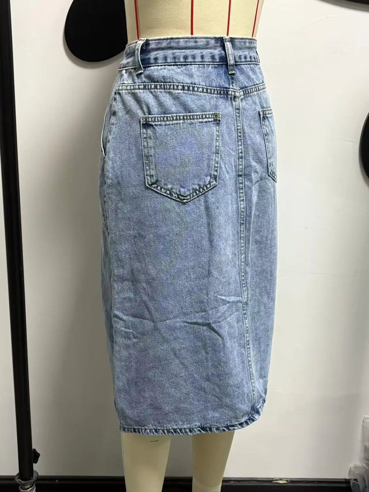European Beautiful Woman High Waist Elastic Medium and Long Denim Skirt, Thin Split Fork Over Knee Hip Wrap One Step Skirt