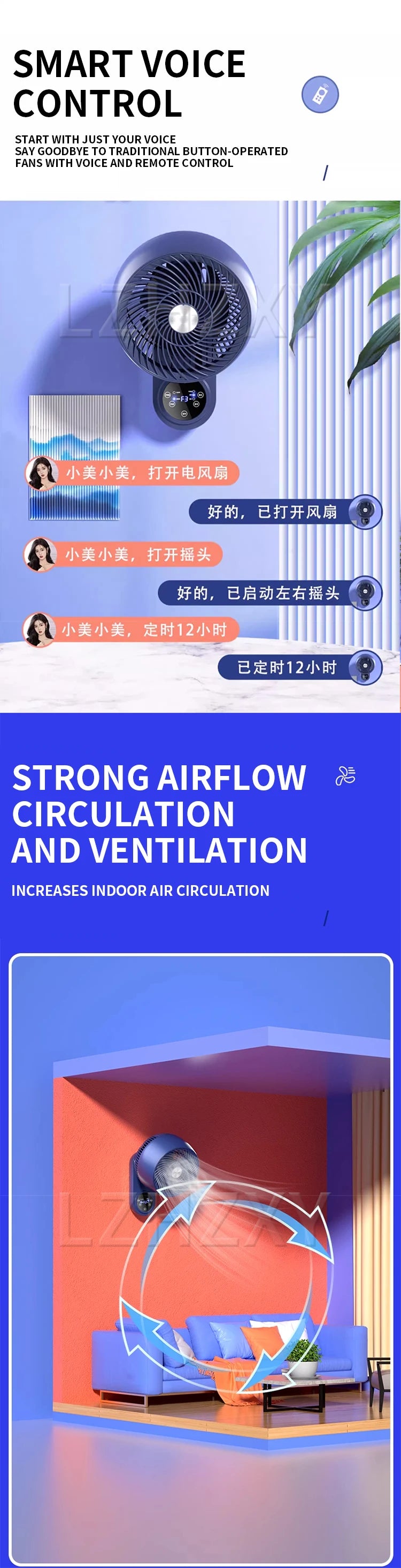 Electric fan, small household wall-mounted air circulation wall fan, kitchen and bathroom punch-free wall-mounted fan