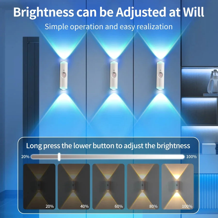 Magnetic LED Wall Lamp RGB Sunset Lamp Rechargeable Night Light with Motion Sensor for Stairs Cabinet Hallway Bedroom Room Decor