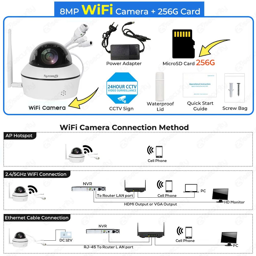 4K 8MP Wifi Dome PTZ Camera Outdoor Humanoid Tracking IP Camera Indoor 2-way Audio Wireless Home Security Surveillance Cameras