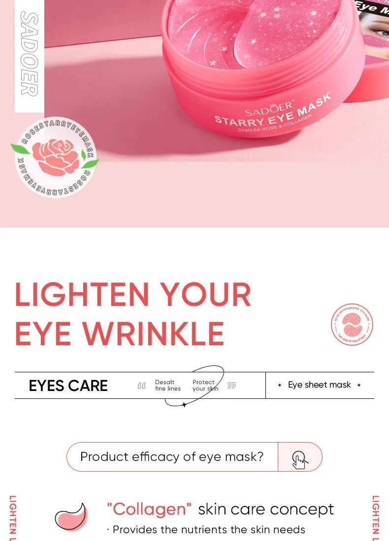 60 Pieces of Rose Starry Sky Collagen Eye Mask, Anti-Dark Circles, Anti-Eye Bags, Moisturizing and Firming Eye Patches, Eye Skin Care