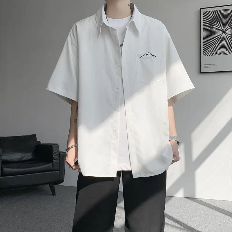 LEGIBLE Spring Summer Solid Shirts Men Casual Oversized Three Quarter Shirts Male Loose Fit Shirt for Man