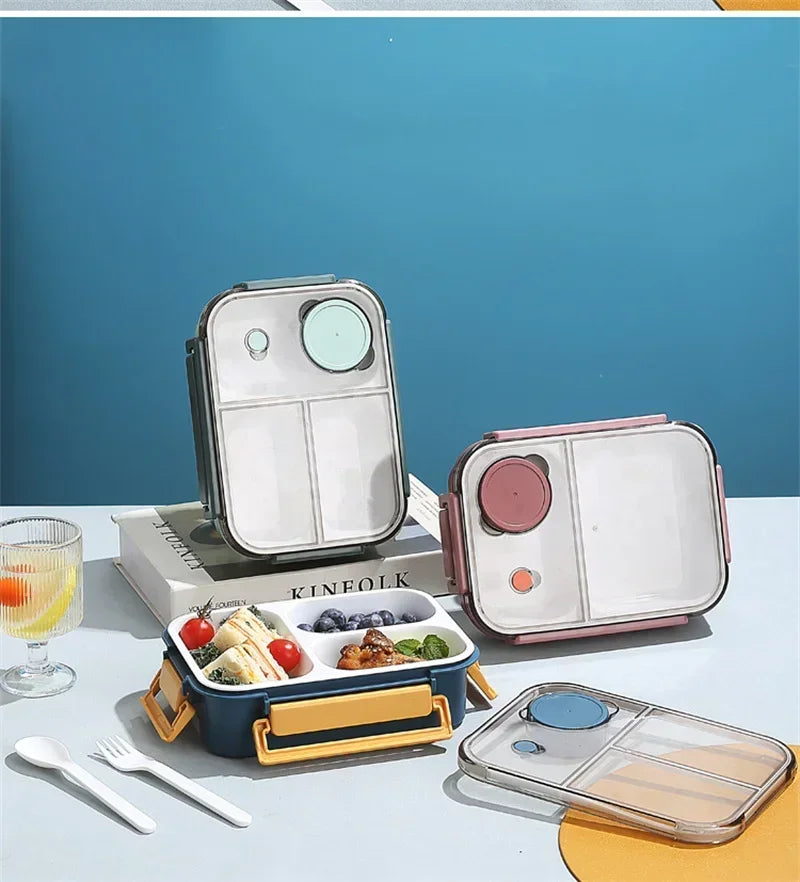 850ML Lunch Box with Tableware Sauce Box Portable Plastic Compartment Bento Box for Kids Food Storage Container Microwavable
