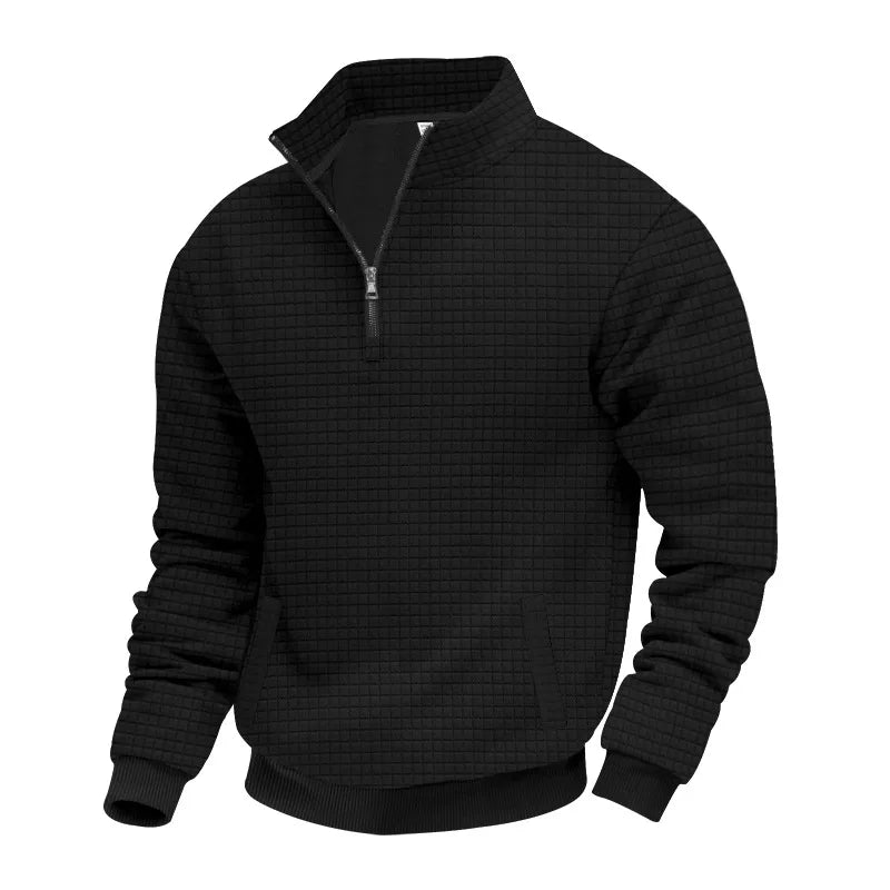 semi-zipper sweater men's autumn and winter jacquard small checkered stand-up collar casual pullover large size sweater