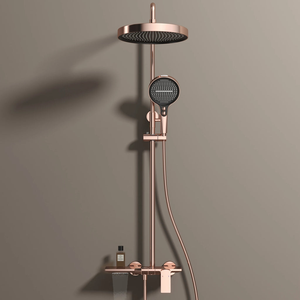 Hot Cold Piano Bathroom Shower System Set Brushed Rose Gold Waterfall Bathroom Faucet Rainfall Piano Bathroom Shower Set