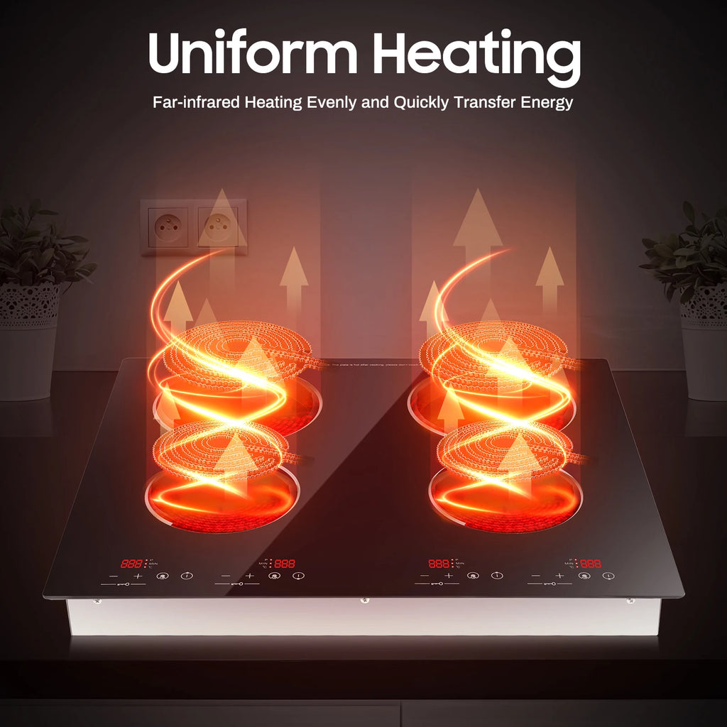 4 Burners Electric Ceramic Cooktop 110V 3000W LED Touch Control Built‑in Countertop Stove Flexible Adjustment for Home Kitchen
