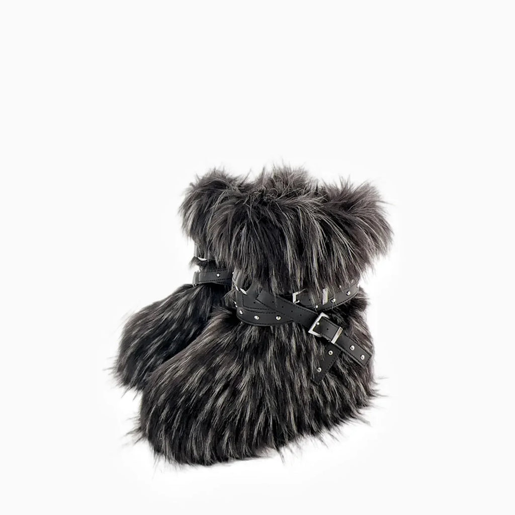 Winter Fur New Design Onepiece Raccoon FurFemale Snow Boots Fur shoes OutdoorMid Leg Boots y2k Cool Pink Girl