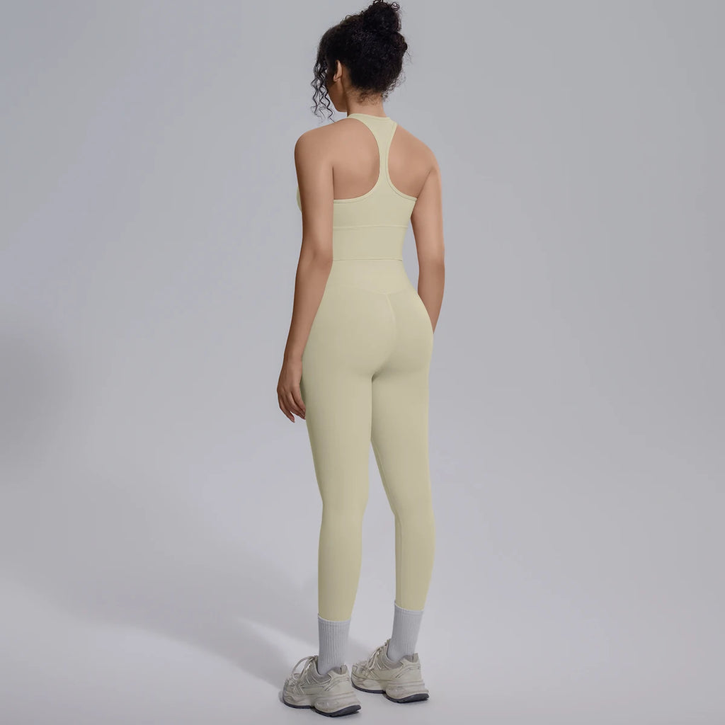 Rooftrellen New Women's Two-piece Set Fitness Sports Solid Color Yoga Set Summer Quick Drying Legging Pants Gather I-shaped Vest
