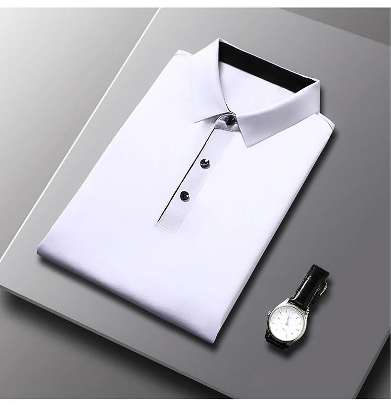 Bamboo Fiber Viscose And Cotton Blend Polo Shirt Men Short Sleeve Collar New Seamless T-shirt Summer Thin Lightweight Poloshirt