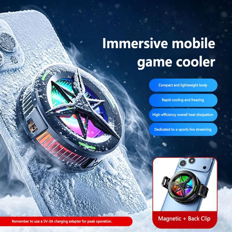 Phone Cooler for Gaming Magnetic Semiconductor Cooling Fan Back-Clip RGB Lights Fast Phone Cooling Fan for IOS Android Phone