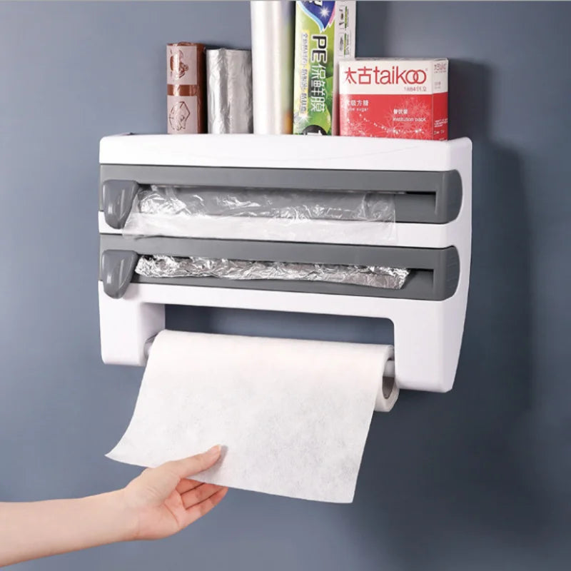 Kitchen Cling Film Tissue Holder Sliding Knife Cutter Aluminum Foil Barbecue Paper Cutting Box Household Towel Storage Racks