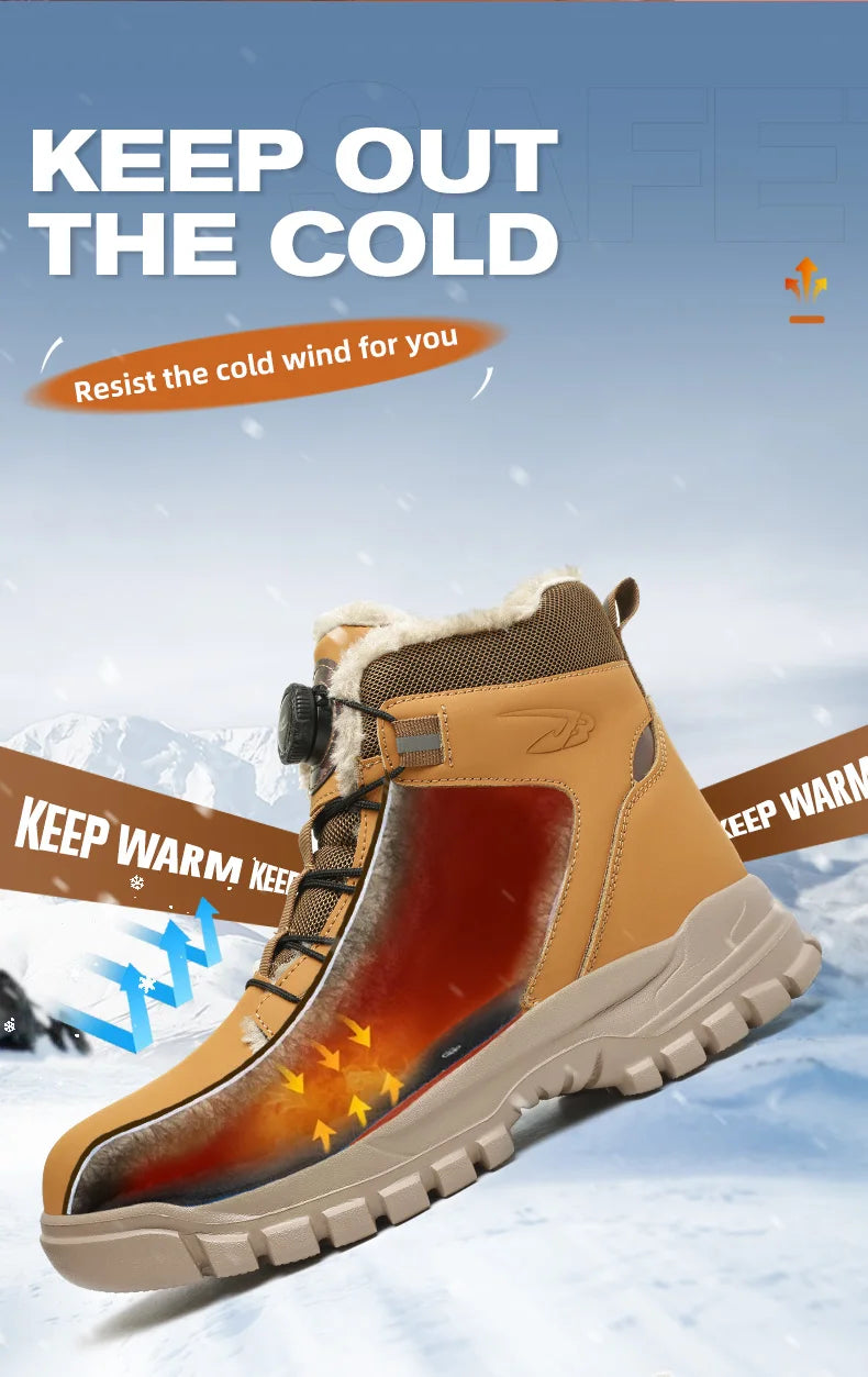 Size 47 48 Winter Work Safety Boots Men Steel Toe Work Shoes Rotating Button Waterproof Protective Men Safety Shoes Footwear