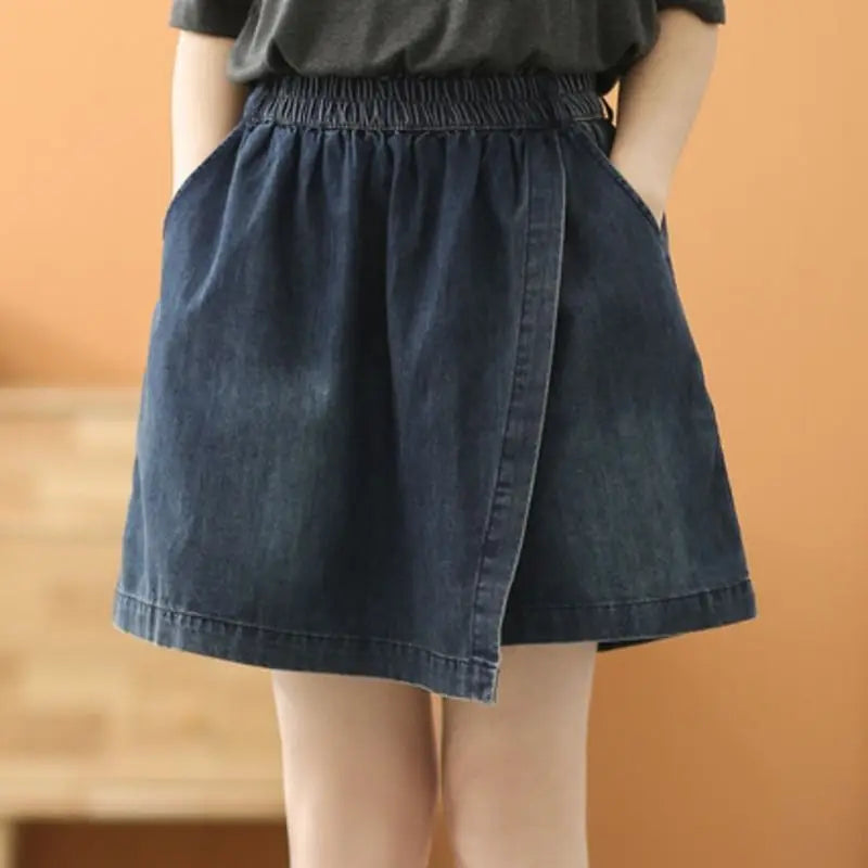 Stylish Elastic-Waist Denim Shorts Women New Summer Collection Loose High Waist Casual Versatile Slimming Skirt Pants