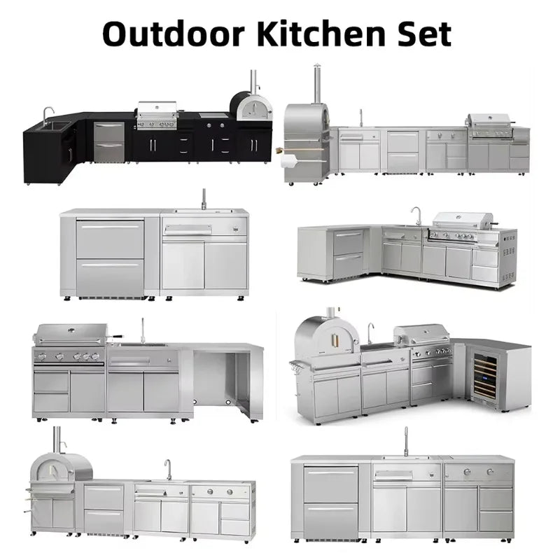 Outdoor Kitchen Set 304 Stainless Steel Grill Sink Fridge Commercial and Residential Multi Function
