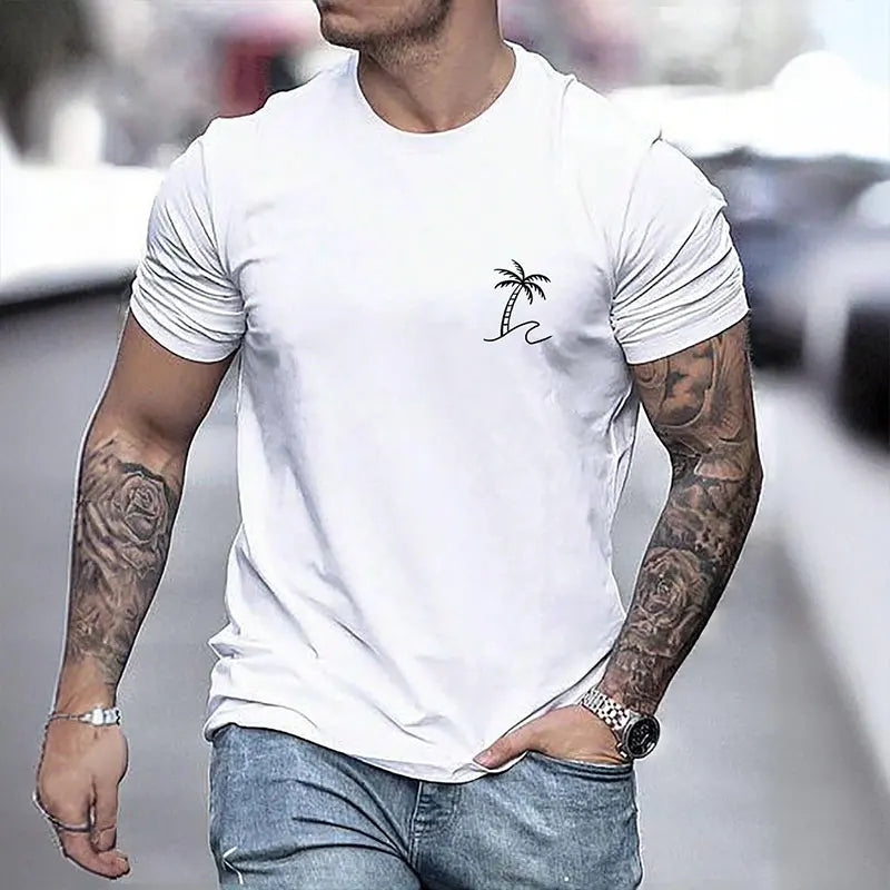 2024 New Pure Black Men's Short-sleeved T-shirt Simple Letters Printed Round Neck T-shirt Street Casual Temperament Men's Tops