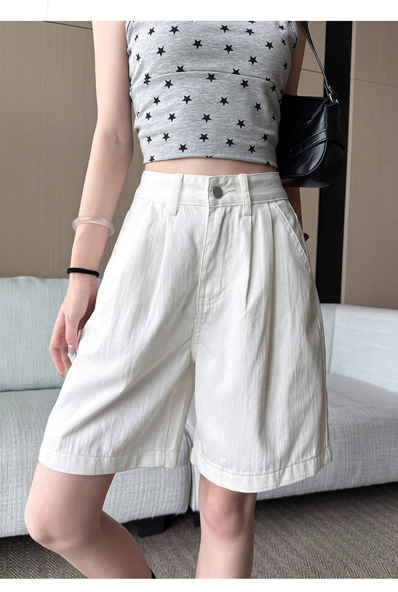 Y2K Retro Loose Casual Middle Short Jeans Summer New Women's Korean Denim Five Points Pants Ladies Fashion All Match Baggy Jeans