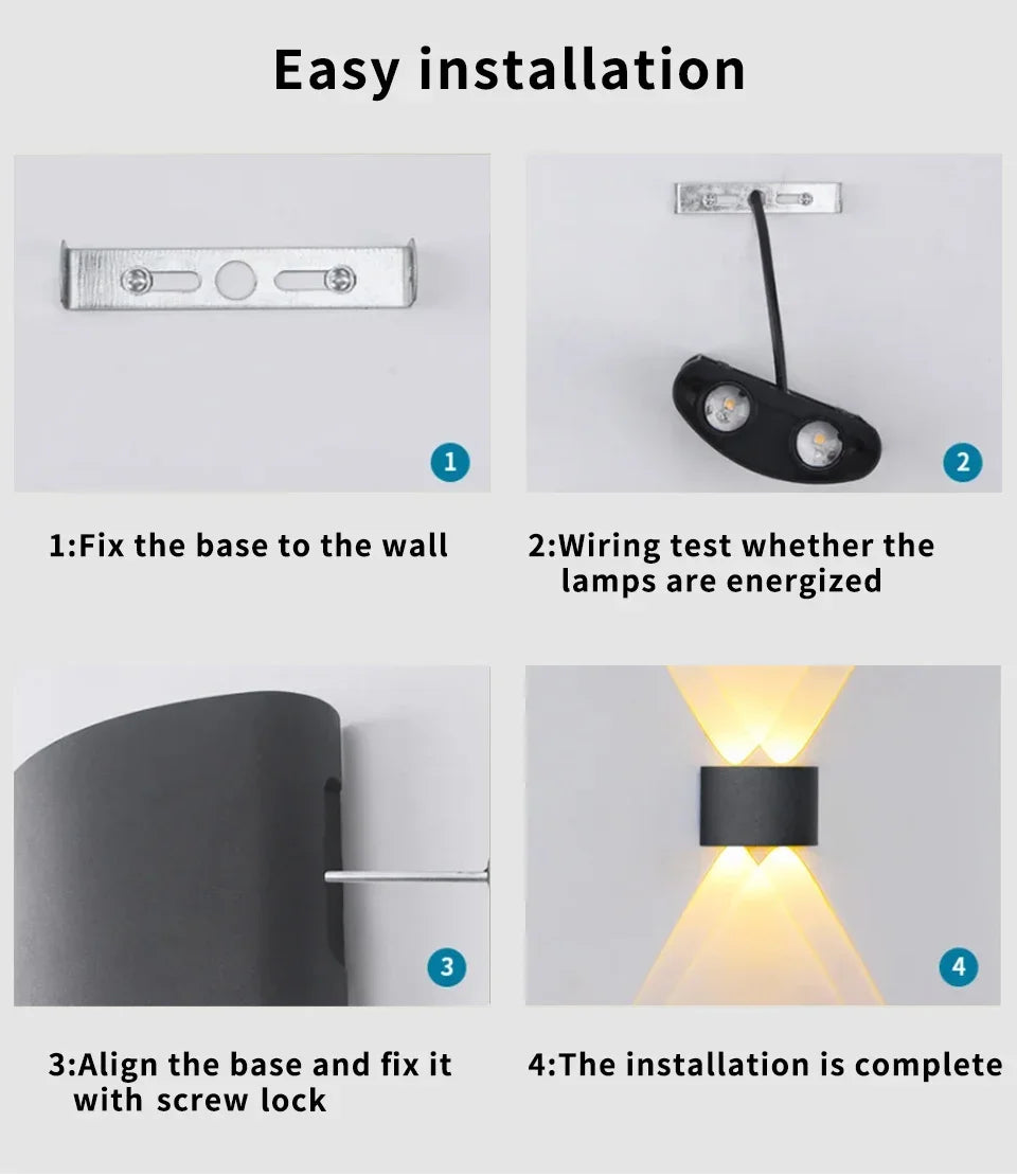 LED Wall Light Waterproof Outdoor Indoor Lighting IP65 AC100-240V Up and Down LED Wall Lamp 2w 4w for Garden Stair Night Light