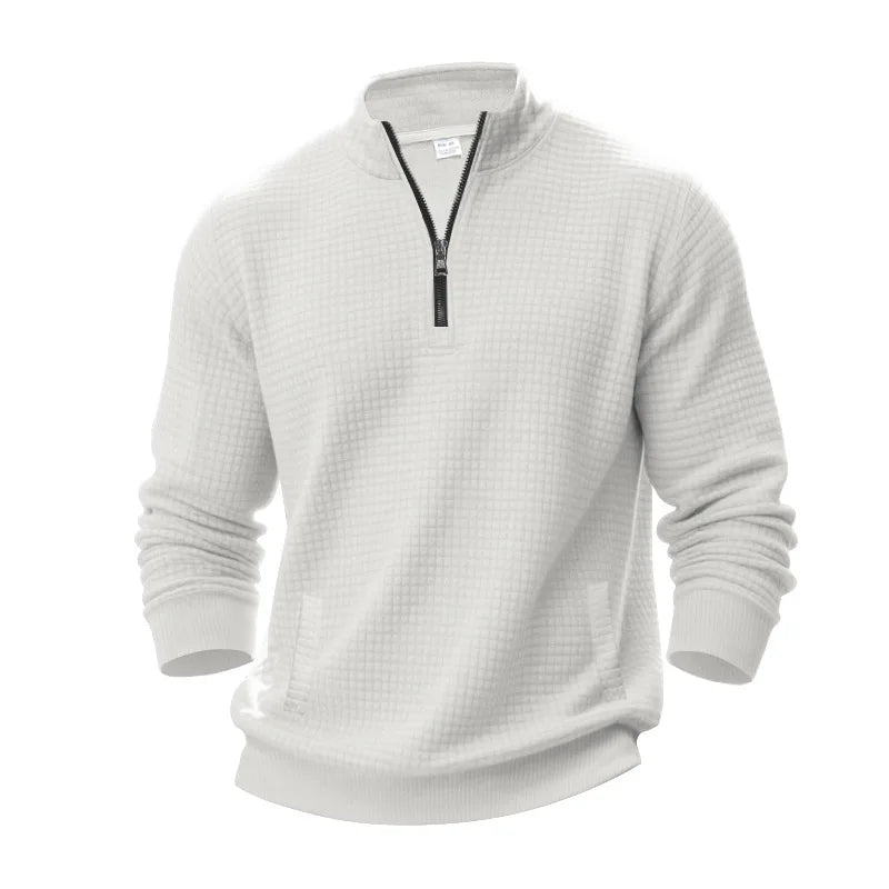 semi-zipper sweater men's autumn and winter jacquard small checkered stand-up collar casual pullover large size sweater