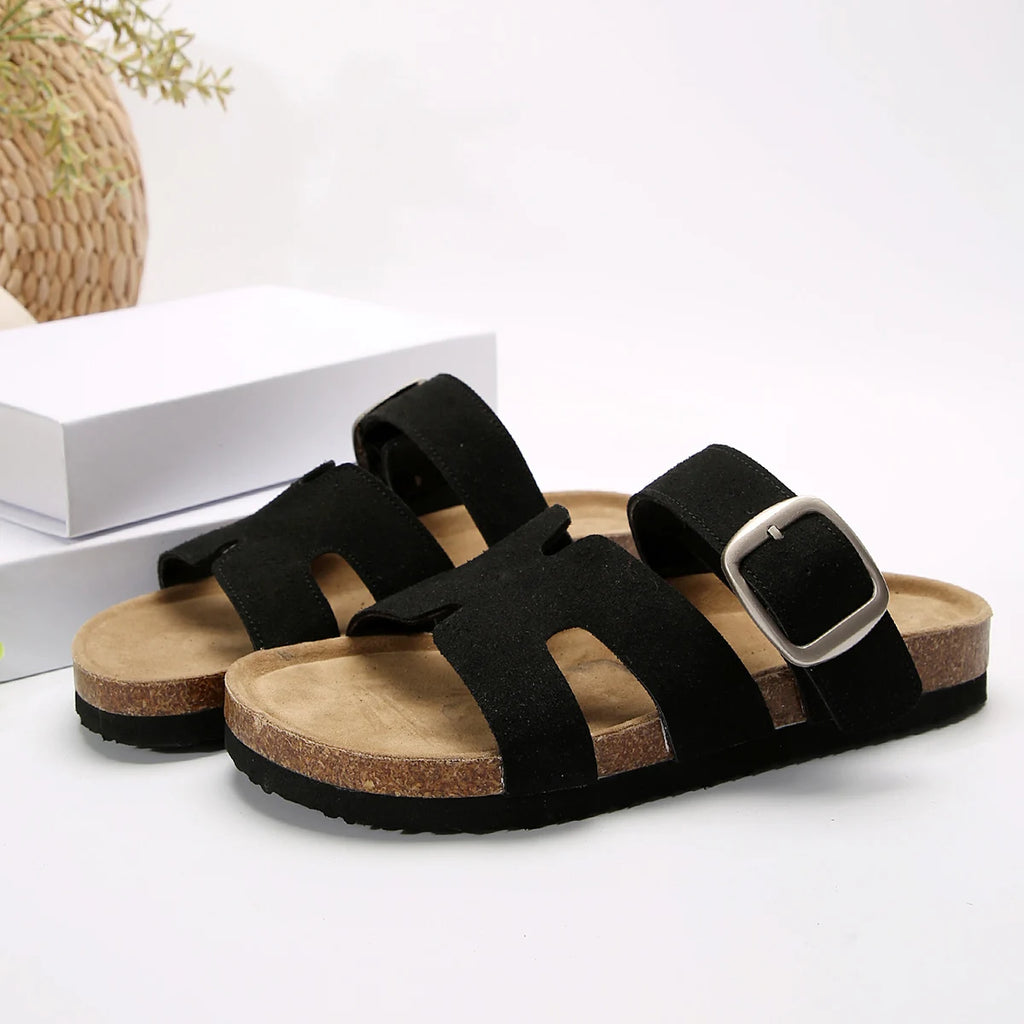 Summer Fashion Suede Slippers With Arch Support Outdoor Classic Adjustable Buckle Beach Slide Women's Cork Clogs Sandals