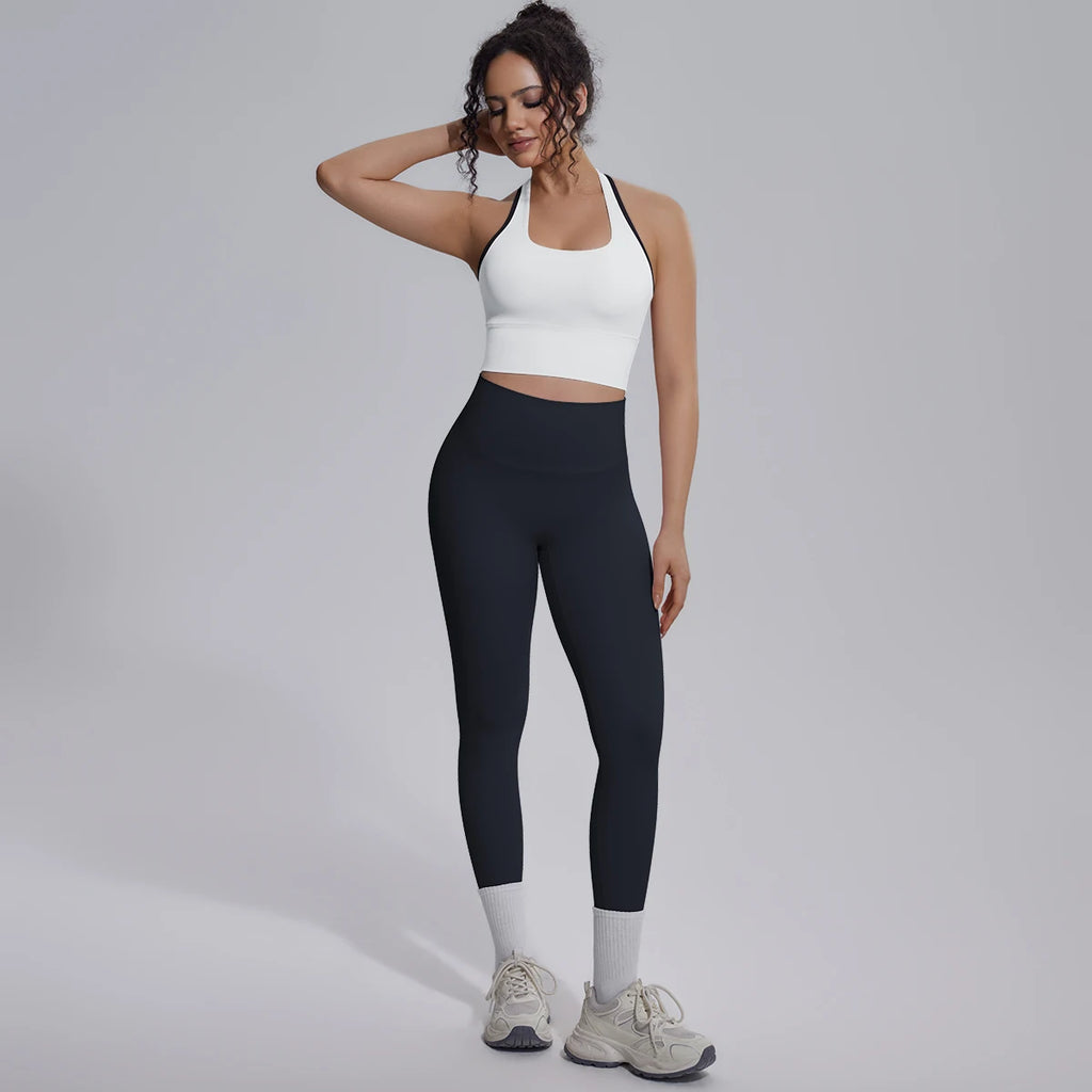 Rooftrellen New Women's Two-piece Set Fitness Sports Solid Color Yoga Set Summer Quick Drying Legging Pants Gather I-shaped Vest