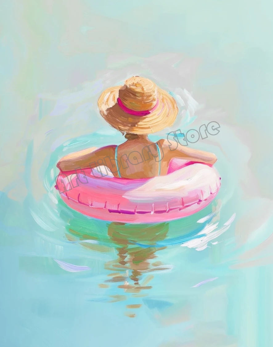 Abstract Coastal Cowgirl Beach Boat Oyster Shell Lighthouse Colorful Summer Poster Canvas Painting Wall Art Pictures Home Decor