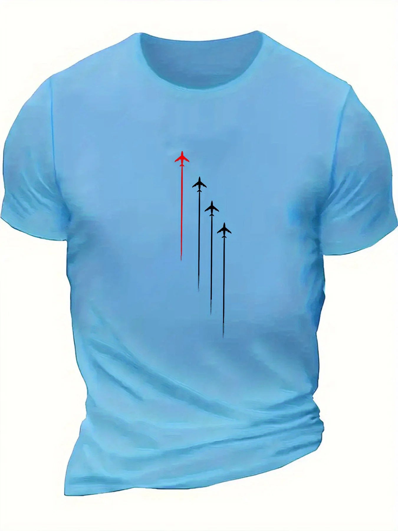 Men's Summer 100 Cotton Fashion Casual Loose Large Size Geometric Airplane Pattern Printed Round Neck Short Sleeve T-shirt Top