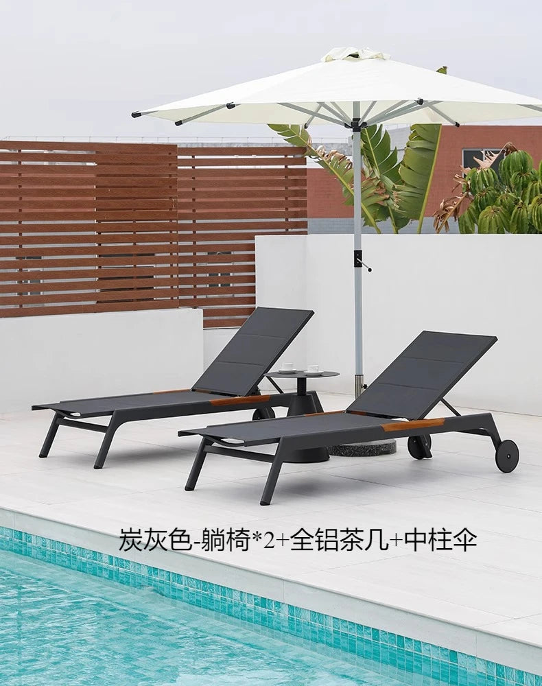 ZML Outdoor White Hotel Pool Sun Lounge Waterproof Seaside Beach Bed