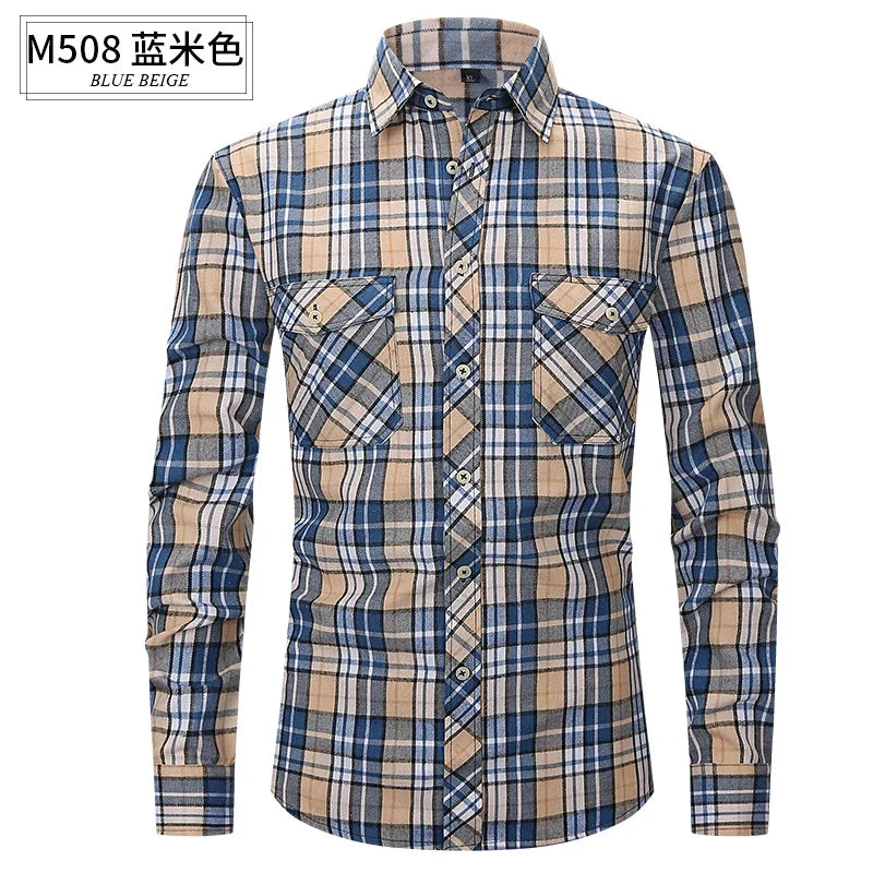 Men's long sleeve shirt ground wool plaid comfortable casual spring summer autumn high quality slim-fit free ironing fast
