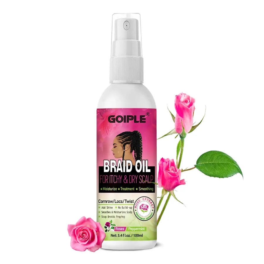 GOIPLE Natural Rose Extract Braid Oil For Itchy Dry Scalp Cornrow Locs Twist Add Shine Smoothes Moisturizes Hair Care Oil