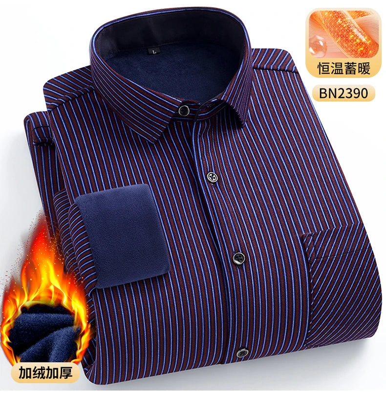 Men's Warm Long-Sleeved Shirt with Double-Sided Fleece, Winter Casual, Cold-Resistant, Street Fashion, Comfortable and Versatile