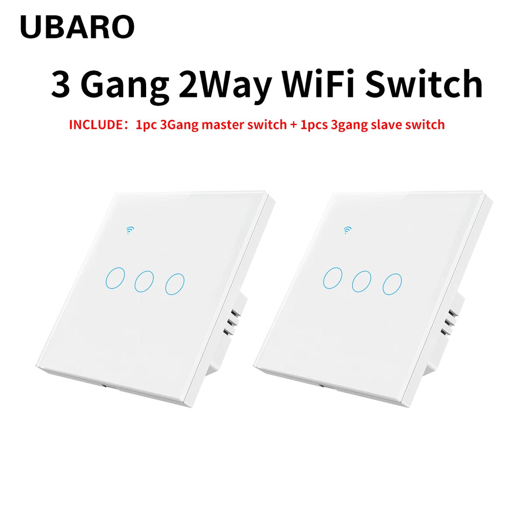 UBARO EU Standard 2 Way Wifi Smart Wall Switch Multi Control Voice Timer Sharing Function Works With Tuya App Home Improvemet